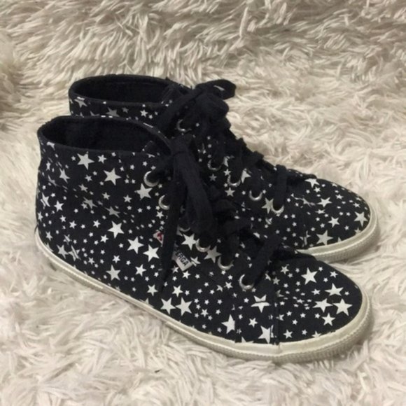 Superga Shoes - Superga High Top Navy with white star sneakers